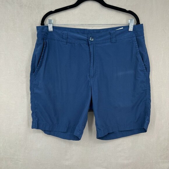 Columbia Shorts Mens 36 Blue Chino‎ FLAW Washed Out Flat Front Cotton Classic - Picture 1 of 9